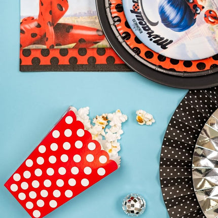 Ruby Red Polka Dot Paper Treat Boxes (20cm x 15cm) Pack of 8 - Stylish Party Favor Packaging for Celebrations & Events