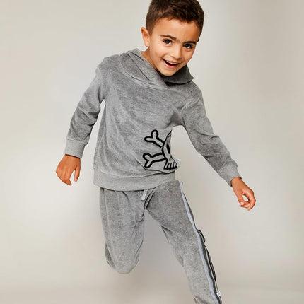 HonestBaby Ensemble sweat à capuche en velours à enfiler et sweat-shirt zippé et pantalon de jogging pour bébé, tout-petit, garçons, filles, unisexe, rayure tête de mort gris chiné, 6 ans, rayure tête de mort gris chiné, 6 ans