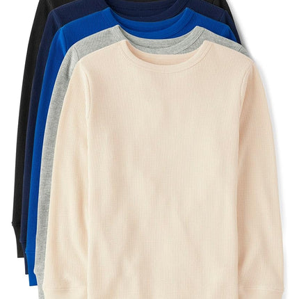 The Children's Place Boys' Long Sleeve Thermal Henley Shirts 5-Pack, Multi Color, Small