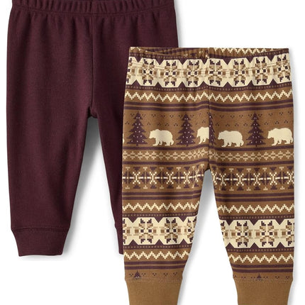 The Children's Place Baby Boys' and Newborn Knit Pull on Pants, Iced Coffee Fairisle 2-Pack, 18-24 Months
