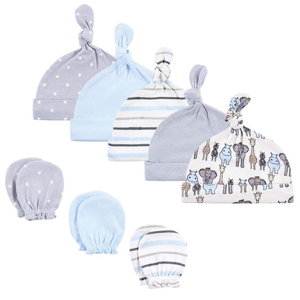 Lot bonnet et moufles anti-éraflures en coton unisexe Hudson Baby, Royal Safari, 0-6 mois