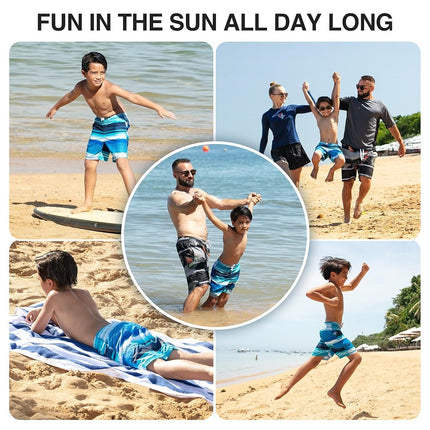 Kanu Surf - Short de bain pour garçon - Grand motif à rayures Victor - Séchage rapide - Marine/bleu roi - Large (14/16)