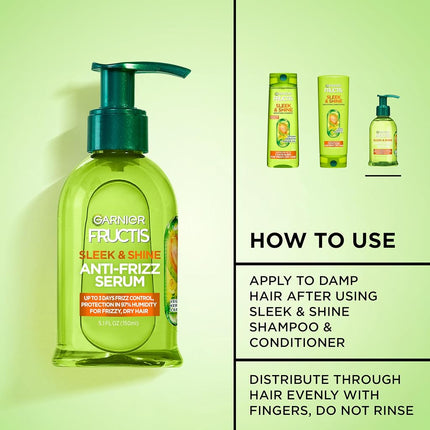 Garnier Fructis Sleek & Shine Anti-Frizz Hair Serum with Argan Oil & Vegan Keratin, Smooths Dry and Frizzy Hair, Humidity Control Styling Treatment, Cruelty Free, 150ml