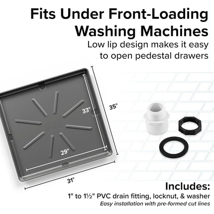 Camco Low Profile Washing Machine Drain Pan w/PVC Fitting - Made in USA