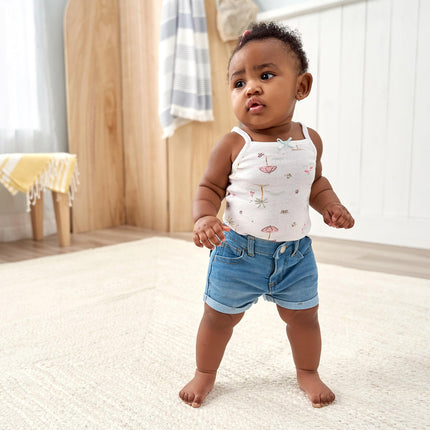 Short en jean retroussé Gerber pour bébés et tout-petits, délavage denim bleu clair, 3T