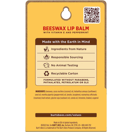 Burt's Bees 100% Natural Moisturizing Lip Balm, Beeswax, 2 Tubes in Blister Box