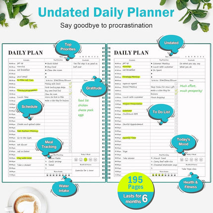 Planner Undated, Asten Daily Agenda with to Do List, Hourly Schedules for Women and Men, Spiral Appointment Book Elastic Closure, Inner Pocket 8.5'' x 11'' (Blue) RIJIHUABEN-A4-LAN