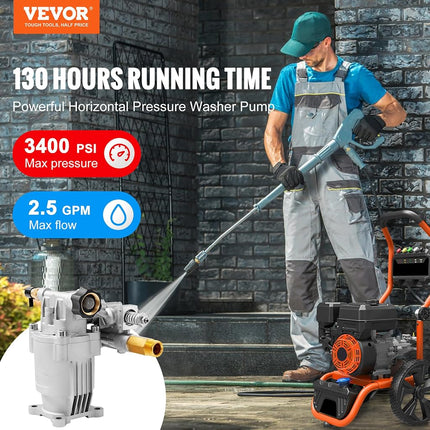 VEVOR Pressure Washer Pump, 19 mm Shaft Horizontal, 3400 PSI, 2.5GPM, Replacement Power Washer Pumps Kit, Parts Washer Pump, Compatible with Honda, Simpson, RYOBI, Briggs & Stratton, Subaru, Craftsman