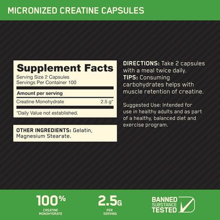 Optimum Nutrition Creatine 2500mg, 200 Capsules