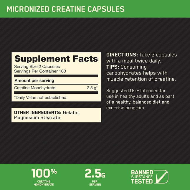 Optimum Nutrition Creatine 2500mg, 200 Capsules