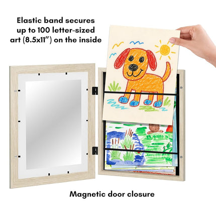 Americanflat - 2 Pack - Kids Artwork Display Frame Changeable (Light Wood) - Magnetic Door Holds 100 Art Pieces - A4 Size Display with Mount or 10x12.5 Without Mount - My Mini Masterpiece
