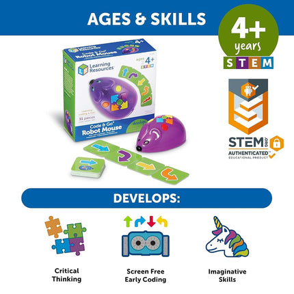 Learning Resources Code & Go Robot Mouse, Ages 4+, Screen-Free Coding Toy, STEM Learning for Kids, Includes 30 Coding Cards, Gifts For Kids