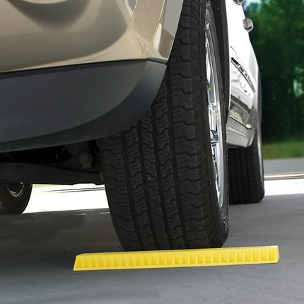 Camco AccuPark Vehicle Parking Aid | Features Heavy Duty High Visible Resin Design | Easy Peel & Stick Installation | Measures 18-1/16" x 3-5/8" x 1-3/8" | 2-Pack (44441), Yellow