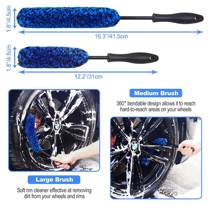 NIKCOSMK 3PCS Wheel Brush Kit for Cleaning Wheel and Tire, Wheel and Rim Brush, Car Detailing Brushes, Bendable & Durable Car Wheel Rim Cleaner Brush Set,Car Detailing Cleaning Brush Supplies Kit