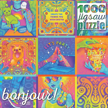 Buffalo Games - Jenna Luecke - Bonjour - Neon Collage - 1000 Piece Jigsaw Puzzle for Adults Challenging Puzzle Perfect for Game Nights - Finished Puzzle Size is 26.75 x 19.75