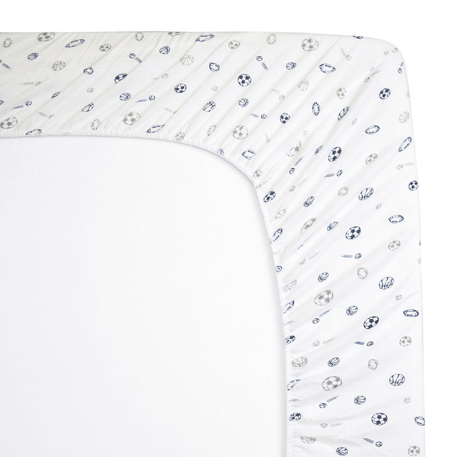 American Baby Company Printed 100% Natural Cotton Value Jersey Knit Fitted Pack N Play Playard Sheet, Navy/Grey Sports, for Boys and Girls, 1 Count (Pack of 1)