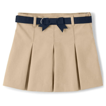 Gymboree Girls' and Toddler Twill Pleated Belted Skort, Tan, 7
