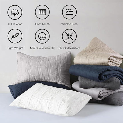HORIMOTE HOME 100% Cotton Quilt Set King Size, Light Grey Pre-Washed Bedspread Coverlet Set, Cozy Lightweight Stitching Decorative Bedding Cover with 2 Shams in Geometric Pattern for All Season