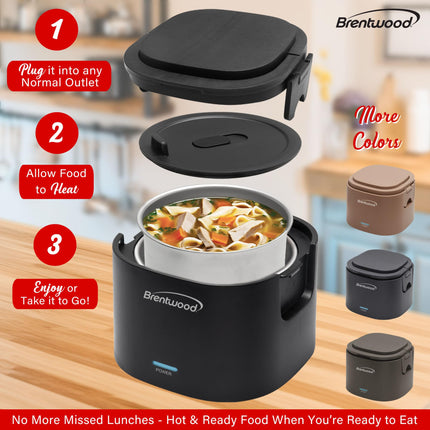 Brentwood 110V 50W 0.6L Portable Leakproof Electric Lunch Box Food Warmer (Black)