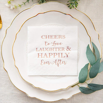 LIUNOVIP Crisky 100 Pcs Bridal Shower Napkins Disposable Cocktail Napkins 3-Ply Rose Gold Foil Text Beverage Napkins for Engagement Party Decorations & Wedding Shower