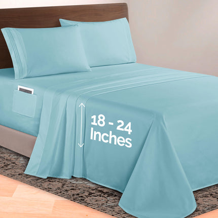 Elegant Comfort Luxurious 1500 Premium Hotel Quality Microfiber 4-Piece Sheet Set, 18-24 Inches Deep - Extra Deep Pocket Sheets - Ultra Soft 4PC Deep Pocket Sheets, King, Aqua Blue
