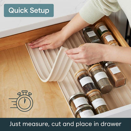 YouCopia SpiceLiner Adjustable Spice Drawer Liner, 10ft Roll, Sandstone, Seasoning and Spices Bottle Organizer Insert