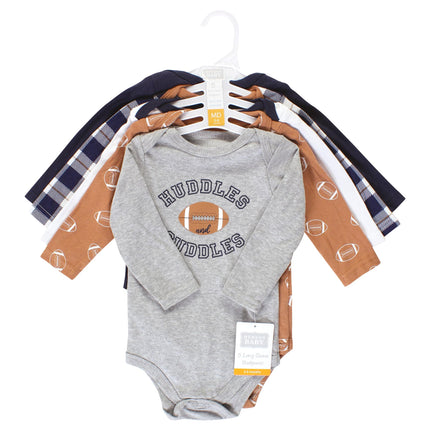 Hudson Baby Unisex Baby Cotton Long-Sleeve Bodysuits, Football Huddles 5-Pack, Newborn, Football Huddles 5-pack, Newborn