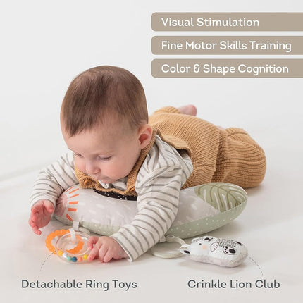 Taf Toys Ergonomic Tummy Time Pillow with Teether and Rattle - Soft and Supportive Baby Prop Pillow for Enhanced Motor Skills Development