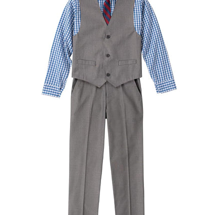 Izod Little Boys 4-Piece Formal Suit Vest Set, Medium Blue/Grey, 3T