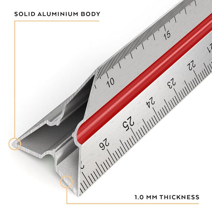 Arteza Architect Scale Ruler, Imperial, 12-Inch Color-Coded Professional-Grade Aluminum Triangular Drafting Ruler for Architect & Civil Engineer Blueprints