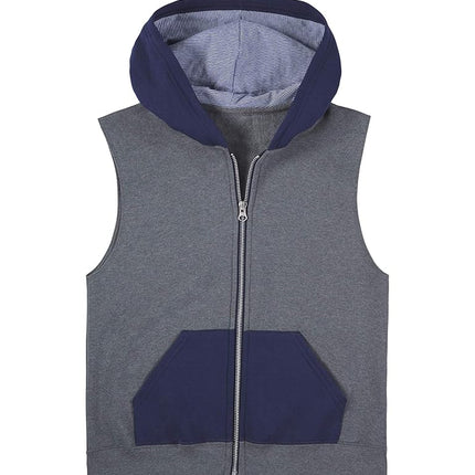Sudadera polar, con capucha, pantalones de chándal y joggers, chaleco Fruit of the Loom para niño – Gris jaspeado/Azul marino, Pequeño