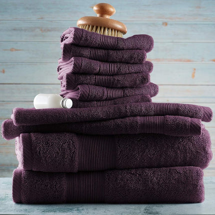 Hearth & Harbor 100% Ring Spun Cotton Bath Towels for bathroom - Luxury Bathroom Towels - Soft & Highly Absorbent Bath Towels Set, 10 Piece Set (2 Bath Towels, 2 Hand Towels, 6 Washcloths) - Purple