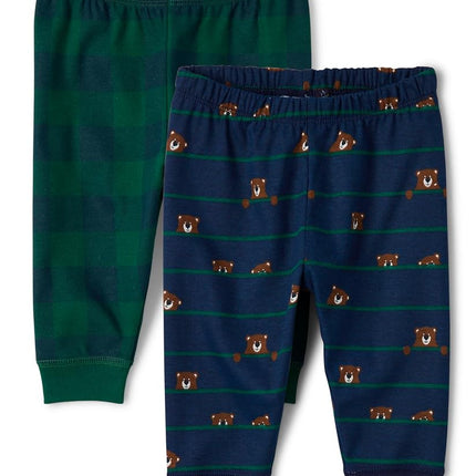 The Children's Place Pantalones de algodón para bebé niño, 2 unidades, Osos marea/Cuadros marea, 12-18 meses