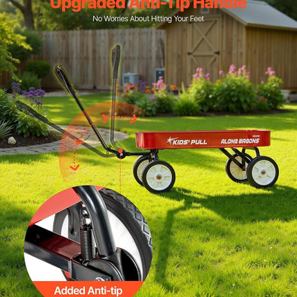 VEVOR 39 inch Pull Along Kids Wagon, Red Rolling Utility Cart Wagons for Kids, Cargo Wagon for Garden, Beach, Camping for Child Present