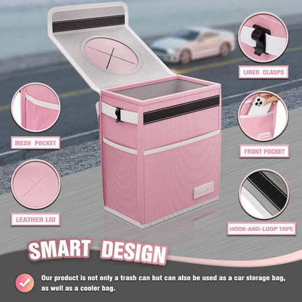 K Knodel Car Trash Can, Waterproof Car Garbage Can, Car Trash Bag with Lid, Leak-Proof Car Trash Bin, Car Trash Hanging (Pink, Medium) (LJT-073)