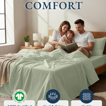 Lane Linen Twin Size XL 100% Organic Cotton Mercerized Soft and Comfortable Percale Sheet Set Perfect for Hospital or Dorm Beds, Hotel Luxury - Mineral