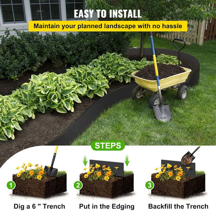 VEVOR Landscape Edging, 25.4cm Depth 18.29m Total Length, Recycled HDPE Coiled Terrace Board, Flexible Bender Border for Landscaping, Lawn, Garden, Yard, Against Invading Weeds, Black