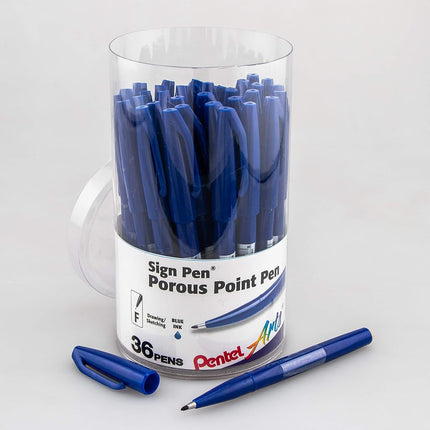 Pentel Arts Sign Pen, Fiber-tipped, Blue Ink 36-pk Canister (S520PC36C)