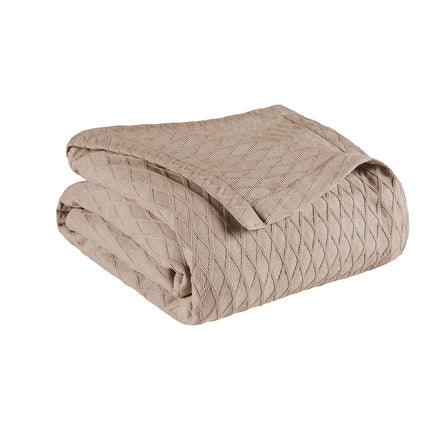 Superior 100% Cotton Thermal Blanket, Soft and Breathable Cotton for All Seasons, Bed Blanket and Oversized Throw Blanket with Luxurious Diamond Weave - Twin Size, Khaki
