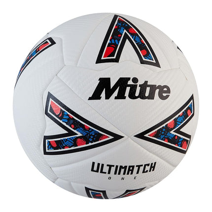 Mitre Ultimatch Football, Enhanced Control, Extra Durability, Added Accuracy, Ball, White/Black/Bib Red, 5