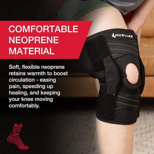Mueller Sports Medicine Adjustable Hinged Knee Brace, Black/Gray, One Size Fits Most