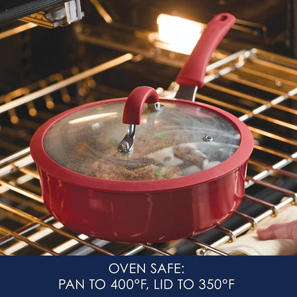 Rachael Ray Cook + Create Nonstick Sauté Pan with Lid, 3 Quart, Red