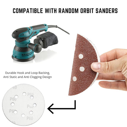 NEIKO 11271A 150 Piece Sanding Discs for 5” Orbital Sander, Hook and Loop, Sandpaper with 60, 80, 100, 120, 150, 180, 240, 320, 400, 600 Grit, Premium Aluminum Oxide, Solid Surface Sanding Pads