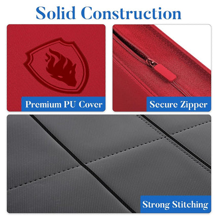 Fabmaker 9 Pocket Trading Card Binder - 360 Pockets, Premium PU, Durable Book With Zipper, Side Loading Folders for MTC, TCG, Game and Sports Cards - Red