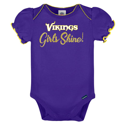 NFL Minnesota Vikings Baby-Girl 3 Pack Bodysuit, Team Color, 0-3 Months