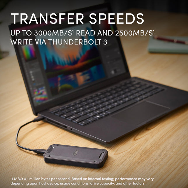 Disque SSD externe portable SanDisk Professional PRO-G40 de 4 To, jusqu'à 3 000 Mo/s, Thunderbolt 3 (40 Gbit/s), USB-C (10 Gbit/s), ultra-robuste avec indice de protection IP68 pour la résistance à la poussière et à l'eau