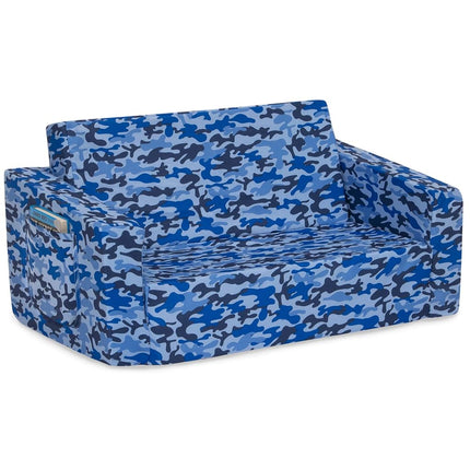 Delta Children Cozee Flip-Out Sofa - 2-in-1 Convertible Sofa to Lounger for Kids, Blue Camo