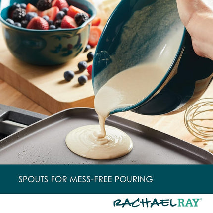 Rachael Ray Ceramics Nesting Mixing Bowl Set with Pour Spout, 1 Quart and 2 Quart, Teal