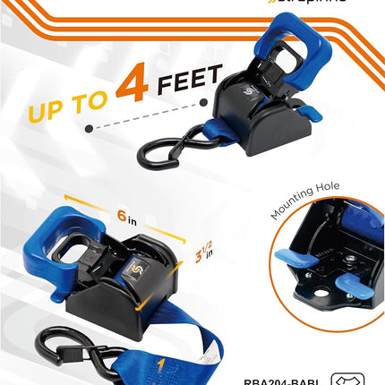 Strapinno 2PCS Retractable Ratchet Straps (1 7/8 in x 4 ft) Heavy Duty Transom Tie-Downs for Boat, PWC Trailer - Extra Mounting Brackets & Bolt Set,Safety Latch S-Hook,Break Strength 2,600LBS/1,180KG, RBA204
