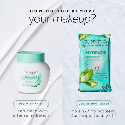 Pond's Vitamin Micelar Wet Wipes for Dry Skin Moisturising Aloe Vera Removes Makeup Waterproof 25 Wipes